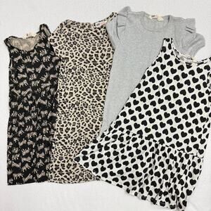 Lot of 4 H&M‎ Girls Dresses Animal Print Gray Black Hearts Glitter Etc Size 6-8Y